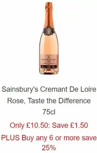 Sainsbury's Sainsbury's Cremant De Loire Rose, Taste The Difference 75cl offer