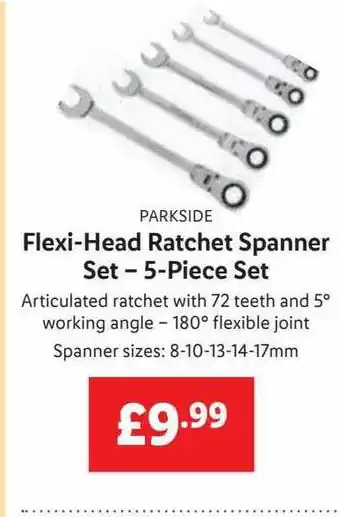 Lidl Parkside flexi-head ratchet spanner set - 5-piece set offer