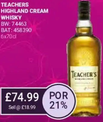 Bestway Teachers Highland Cream Whisky 6x70cl offer