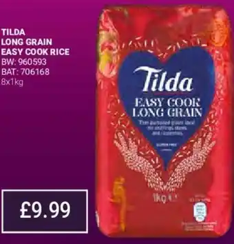 Bestway Tilda Long Grain Easy Cook Rice 8x1Kg offer