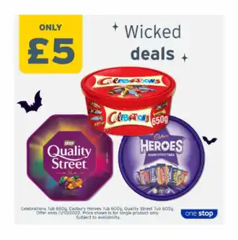 One Stop Celebrations tub cadbury heroes tub quality street tub offer