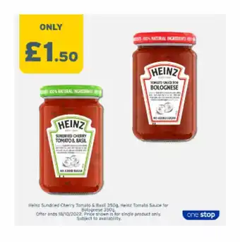 One Stop Heinz sundried cherry tomate & basil heinz tomate sauce for bolognese offer