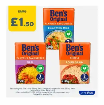 One Stop Ben's original pilau rice ben's original long grain rice ben's original egg fried rice offer