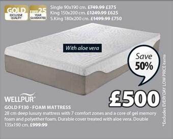 JYSK Wellpur gold f130 foam mattress offer