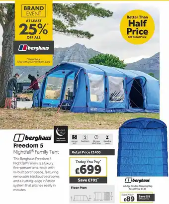 GO Outdoors Berghaus freedom 5 nightfall family tent offer