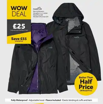 GO Outdoors Freedom trail men's & women's versatile 3-in-1 jacket offer