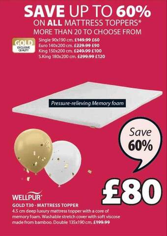 JYSK Wellpur gold t30 mattress topper offer
