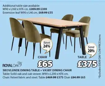 JYSK Royaloak skovlunde dining table + vasby dining chair offer