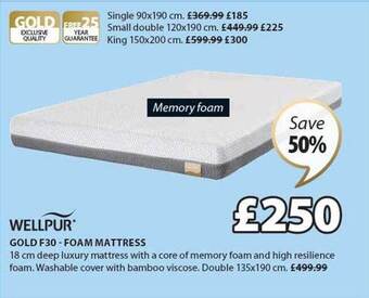 JYSK Wellpur gold f30 foam mattress offer