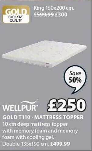 JYSK Wellpur gold t110 mattress topper offer