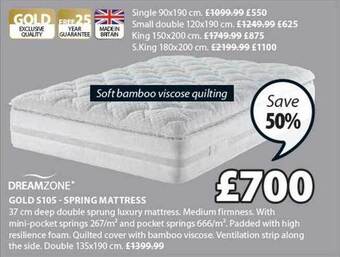 JYSK Dreamzone gold s105 spring mattress offer