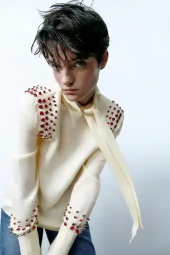 ZARA Satin blouse with rhinestones offer