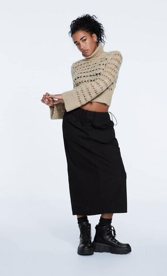 Stradivarius Open knit jumper with bell sleeves offer