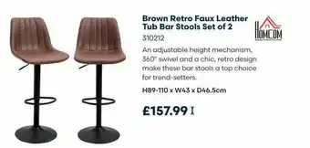 Robert Dyas Brown retro faux leather tub bar stools set of 2 offer