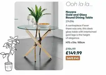 Robert Dyas Novara gold and glass round dining table offer