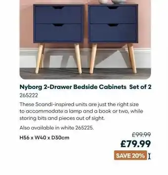 Robert Dyas Nyborg 2-drawer bedside cabinets set of 2 offer