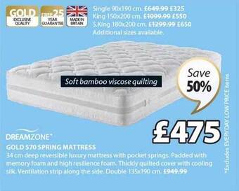 JYSK Dreamzone gold s70 spring mattress offer