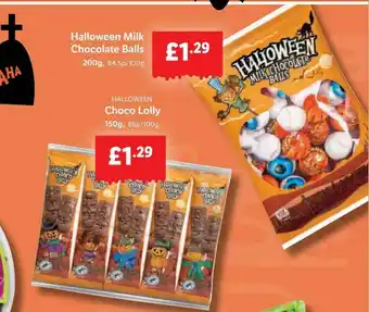 Lidl Halloween milk chocolate balls, halloween choco lolly offer
