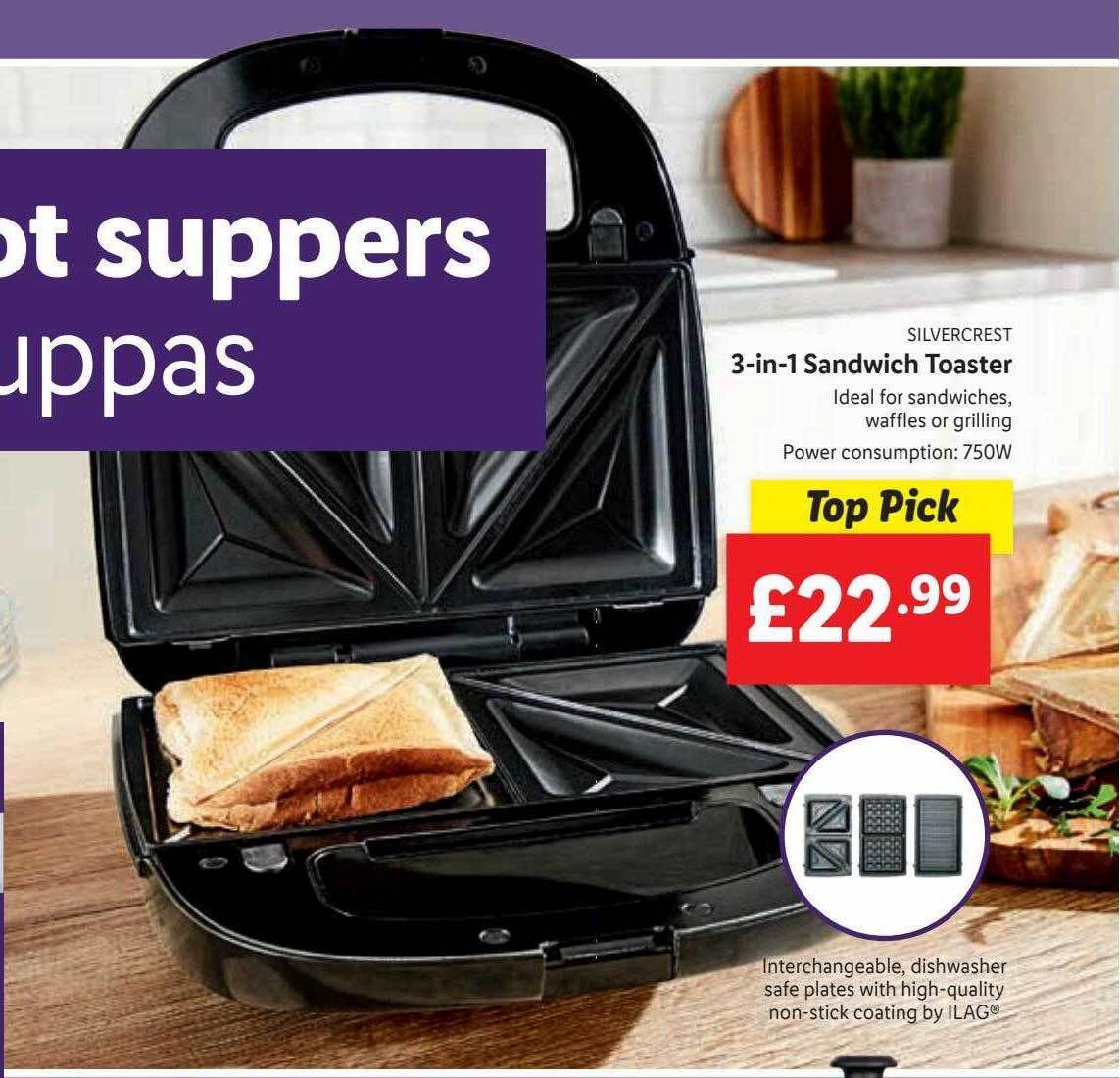 Silvercrest 3in1 sandwich toaster offer at Lidl