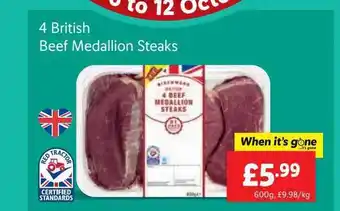 Lidl 4 british beef medallion steaks offer