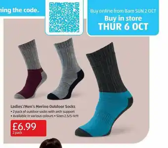 Aldi Ladies'-men's merino outdoor socks offer