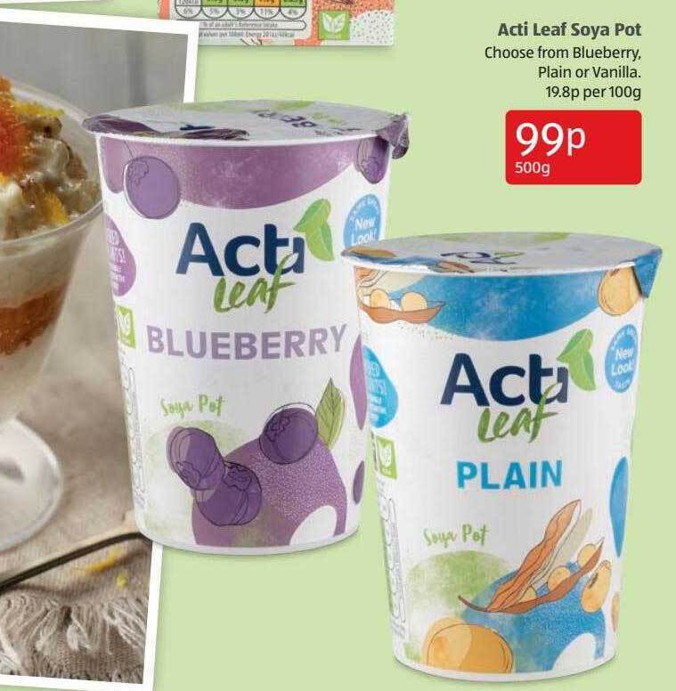 Acti leaf soya pot offer at Aldi