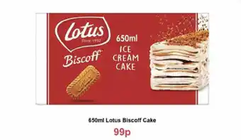 Farmfoods 650ml lotus biscoff cake offer