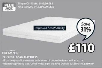 JYSK Plus f30 foam mattress offer
