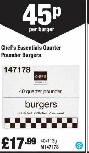 Booker Wholesale Chef's essentials quarter pounder burgers offer