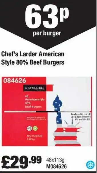 Chef's larder american style 80% beef burgers