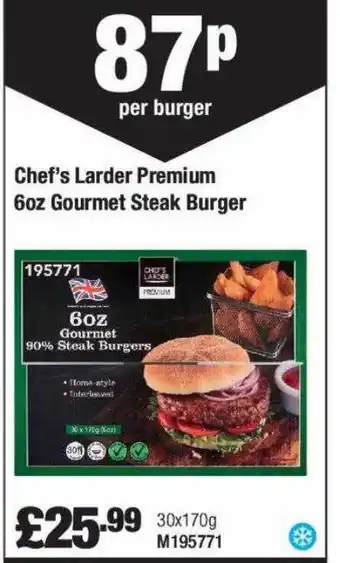 Booker Wholesale Chef's larder premium 6oz gourmet steak burger offer