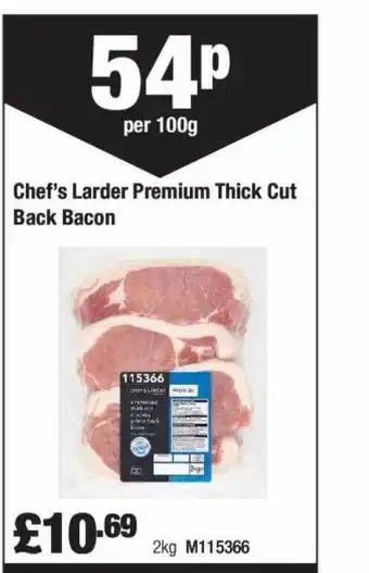 Booker Wholesale Chef's larder premium thick cut back bacon offer