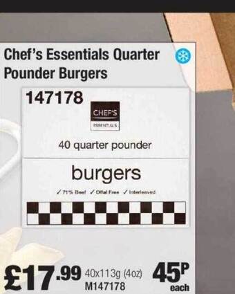 Booker Wholesale Chef's essentials quarter pounder burgers offer