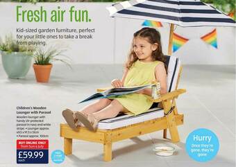 Aldi Children's Wooden Lounger With Parasol offer