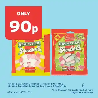 One Stop Swizzels Drumstick Squashies Raspberry & Milk 145g Or Swizzels Drumstick Squashies Sour Cherry & Apple 145g offer