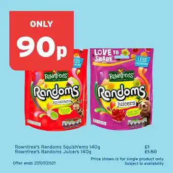 One Stop Rowntree's Randoms Squish'ems 140g Or Rowntree's Randoms Juicers 140g offer