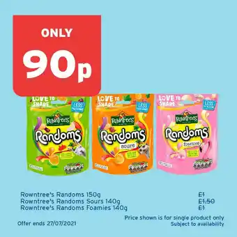 Rowntree's Randoms 150g, Rowntree's Randoms Sours 140g Or Rowntree's Randoms Foamies 140g