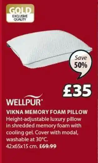 JYSK Vikna Memory Foam Pillow Wellpur offer