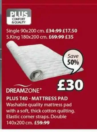 JYSK Plus T40 Mattress Pad Dreamzone offer