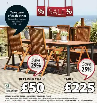 JYSK Yttrup Garden Table + Kamstrup Recliner Chair Jutlandia offer