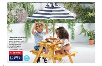 Aldi Children's Wooden Picnic Bench With Parasol offer