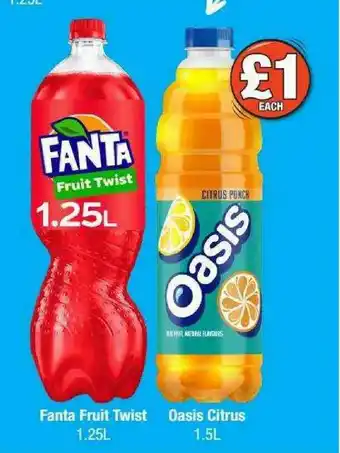 Poundland Fanta Fruit Twist 1.25L Or Oasis Citrus 1.5L offer