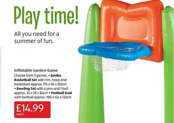 Aldi Inflatable Garden Game : Jumbo Basketball Set, Bowling Set Or Football Goal offer