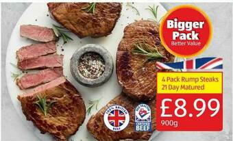 Aldi 4 Pack Rump Steaks 21 Day Matured offer