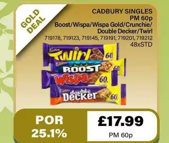 Bestway Cadbury Singles Pm 60p offer