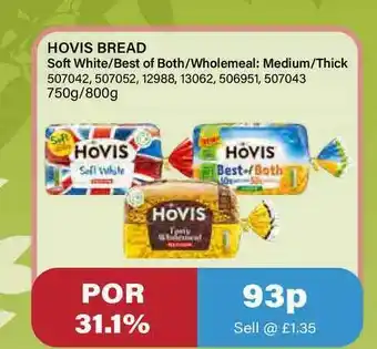 Bestway Hovis Bread Soft White-best Of Both-wholemeal: Medium-thick offer