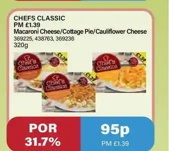 Bestway Chefs Classic Macaroni Cheese-cottage Pie-cauliflower Cheese offer
