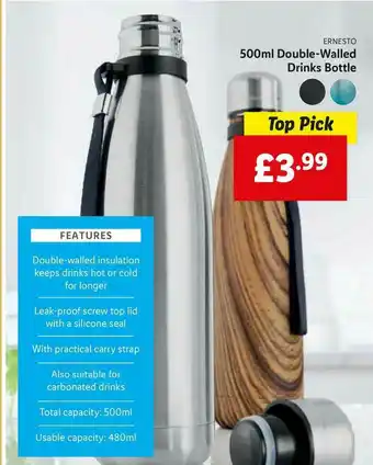 Lidl Ernesto 500ml Double-Walled Drinks Bottle offer
