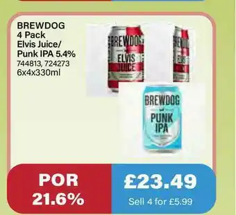 Bestway Brewdog 4 Pack Elvis Juice-punk Ipa 5.4% offer