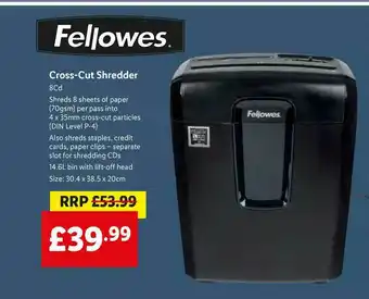 Lidl Fellowes Cross-Cut Shredder offer